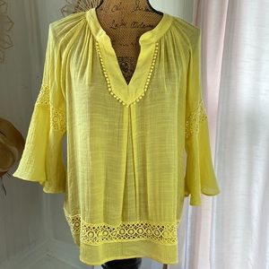Jade by Melody Tam Yellow Crochet Boho Blouse Top Sz M